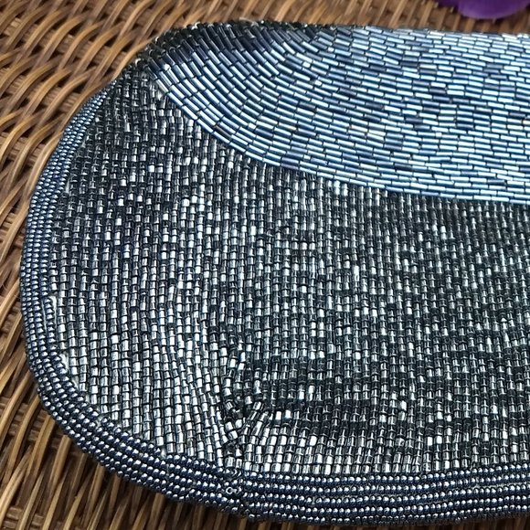 vintage 80s hematite grey seed bead belt clutch set - Picture 7 of 15